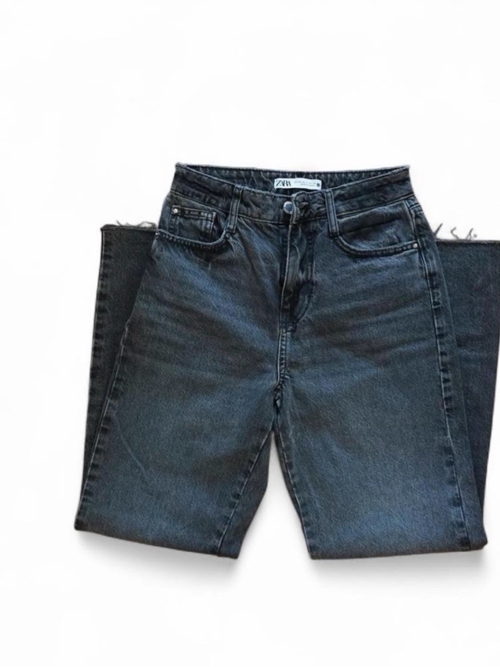 ZARA Black Washed High-Rise Straight Jeans